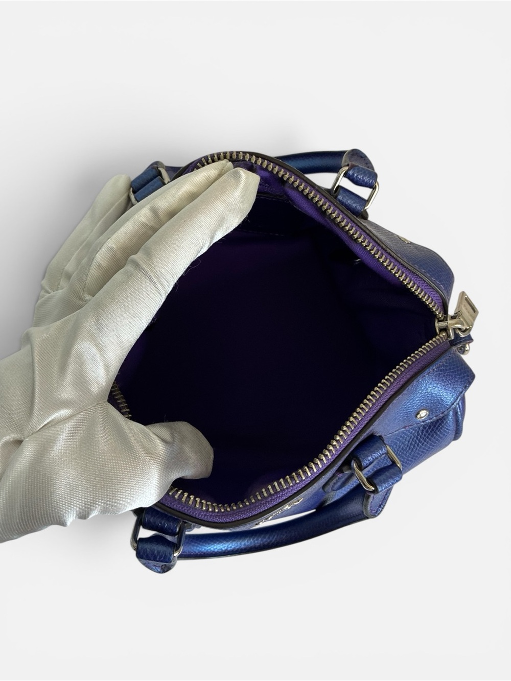 Coach Metallic Indigo Leather Satchel with Detachable Strap - Picture 10 of 11